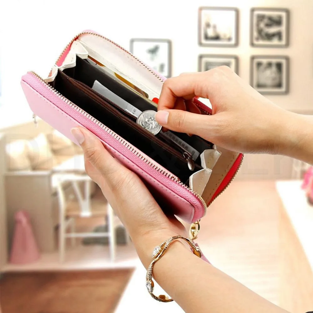 

THINKTHENDO Fashion Lady Women Long Card Holder Case Leather Clutch Wallet Zip Purse Handbag