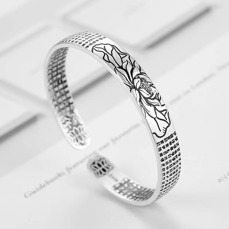 ER Lotus Sutra 999 серебряный браслет Femme Argent женский тибетский буддийский с писаниями