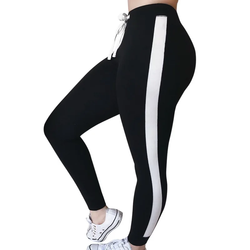 

LASPERAL New High Waist Pants Trouser Women Drawstring Waist Skinny Pant Ribbed Knit Striped Sideseam Sweatpants Fitness Legging