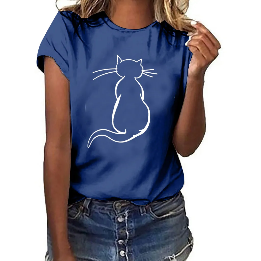 JAYCOSIN, женская футболка, плюс размер, женская футболка, для девочек, с рисунком кота, футболки с коротким рукавом, повседневные топы, Женская Повседневная Свободная футболка, Femme - Цвет: NY