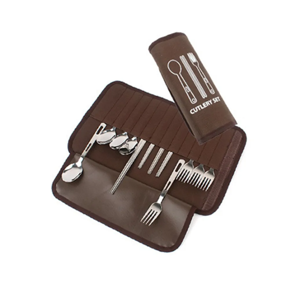 4-persona de acero inoxidable al aire libre Mesa conjunto cucharas palillos horquillas conjunto portátil vajilla Picnic Camping cubiertos