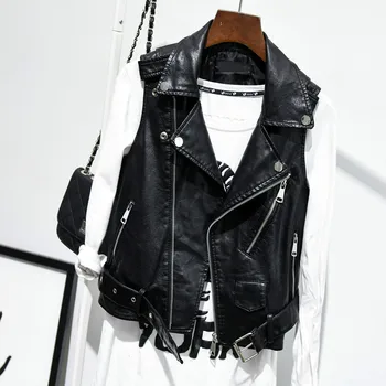 

Big Size 4xl Fashion Ladies Leather Jackets Sleeveless Black Vest Coat 2018 New Spring Autumn Pu Motorcycle Woman Casual Jacket