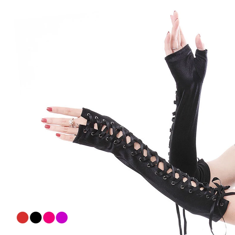 Buy Sexy Punk Women Fingerless Arm Long Gloves Gothic