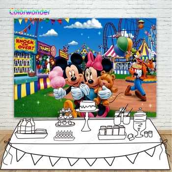 

Custom Mickey Minnie Mouse Photography Backdrops Amusement Park Photo Studio Background For Baby Shower Kid Birthday Party Decor