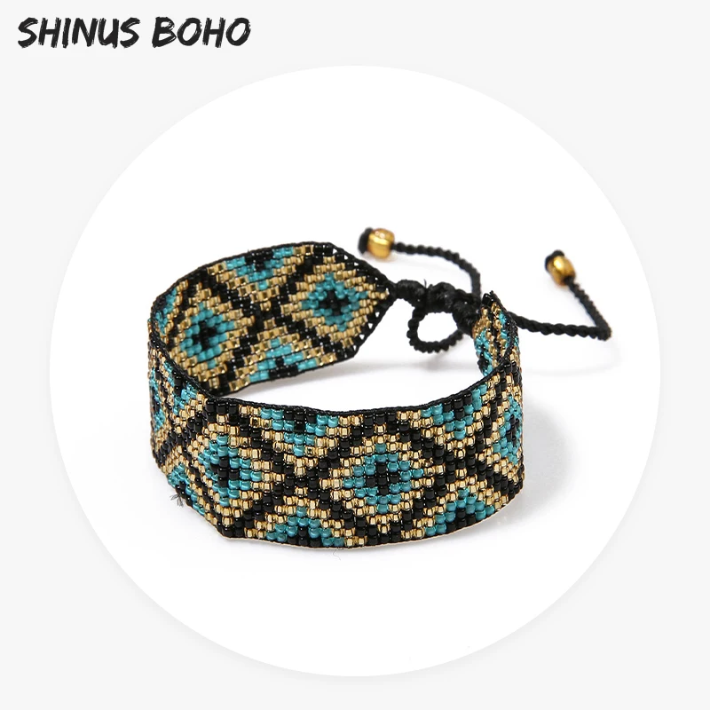 

SHINUSBOHO Bohemian MIYUKI Bracelet Women Men Geometric Crystal CZ Bijoux Golden Bead Bracelet Bangle Adjustable Boho Accessorie