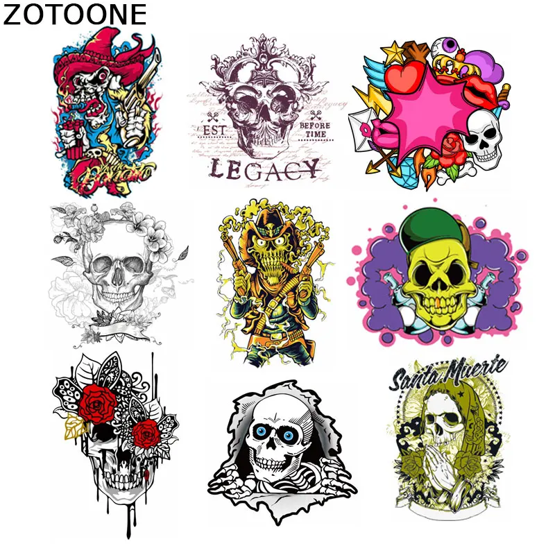 

ZOTOONE Stripes for Clothes Diy Patch Flowers Punk Skull Iron on Transfers for Clothing Applique Clothes Application Stickers E