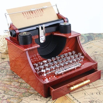 

14*15cm Creative Retro Typewriter Music Box Mechanism with Drawers Clockwork Table Decoration Dynamic Gift For Girls
