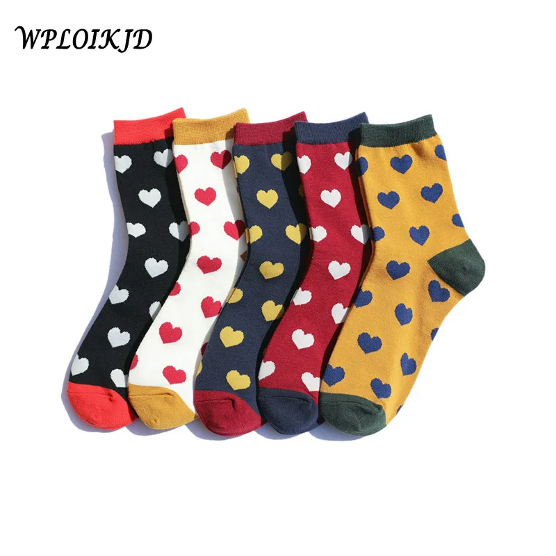 [WPLOIKJD] носки женские Харадзюку С принтом сердца жаккардовые носки креативные 5 стилей забавные красочные милые носки японские носки