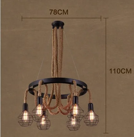 Подвесной светильник в стиле ретро, лофт, пеньковая веревка, подвесной светильник Эдисона, винтажный промышленный светильник, подвесной светильник для столовой