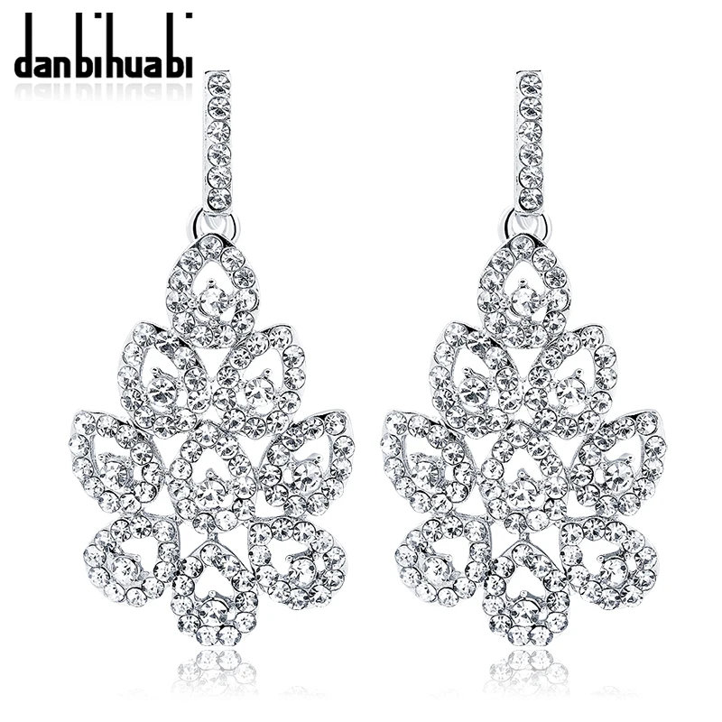 

Rhinestones Flower Drop Earrings with Stones for Women Girls Wedding Party Fashion White Gold Color Earrings Jewelry