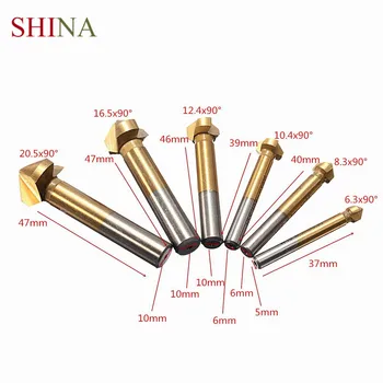 

Shina 6pcs 90-degree Three-edged Titanium Plated Chamfered Cutter Woodworking Chamfered And Tapered Chamferer Set-up Tool