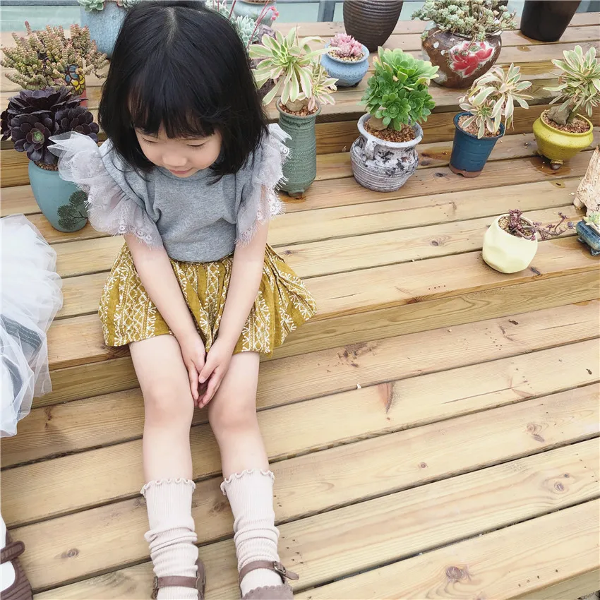 Коллекция года, Детская Кружевная футболка с короткими рукавами для девочек детские летние однотонные топы, футболка одежда для маленьких девочек в японском и корейском стиле