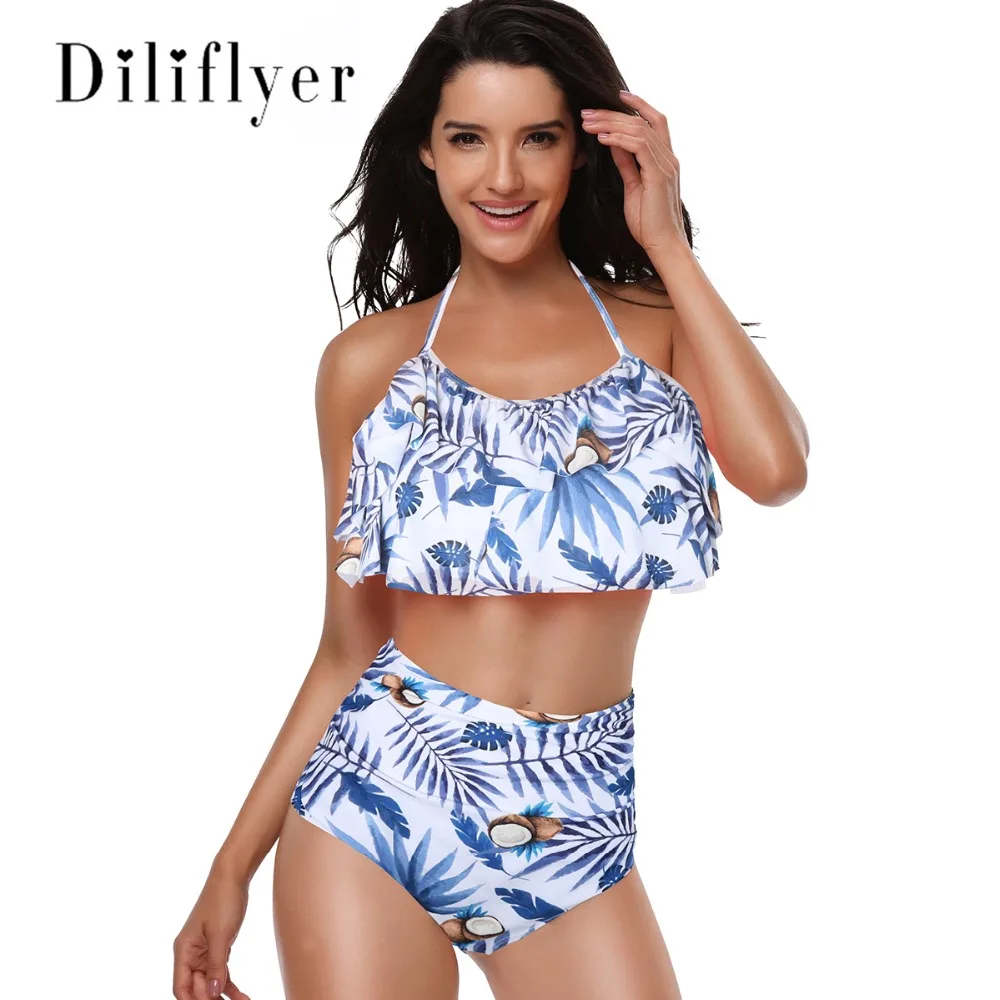 2019 Women Solid Swimwear High Waist Swimsuit Set with Push-up Padded Bras Body Suits Blue Bather Suit Maillot De Bain Femme 8