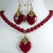 Натуральное 8 мм красное ожерелье 1" и Сережки в виде сердца кулон набор с тонким покрытием Свадебные широкие часы крылья королева