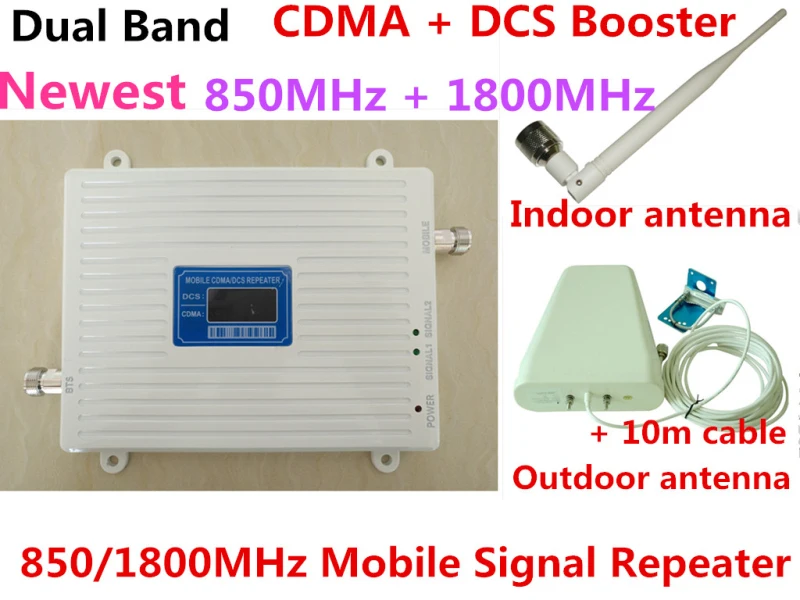 

Dual Band DCS 1800MHz CDMA 850Mhz Mobile Phone Signal Booster Cell Phone 2g 3g wifi 4G LTE Signal Repeater Amplifier +Antenna
