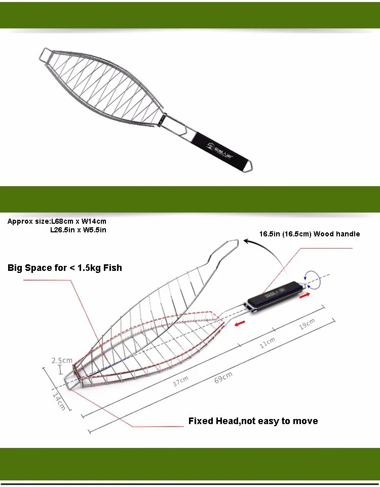 Горячая 1 шт. прочная одна Рыбная сетка для гриля w/с черной деревянной ручкой решетка для гриля корзина для гриля барбекю для одной рыбы KW3007