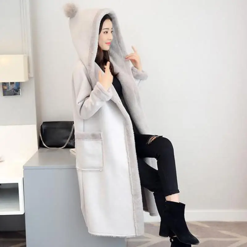 Winter Women Fashion Faux Suede Jacket 2018 New Longs Sleeve Hooded Medium Long Coat Solid Wool Keep Warm Loose Ladies Jackets Winter Women Fashion Faux Suede Jacket 2018 New Longs Sleeve Hooded Medium Long Coat Solid Wool Keep Warm Loose Ladies Jackets