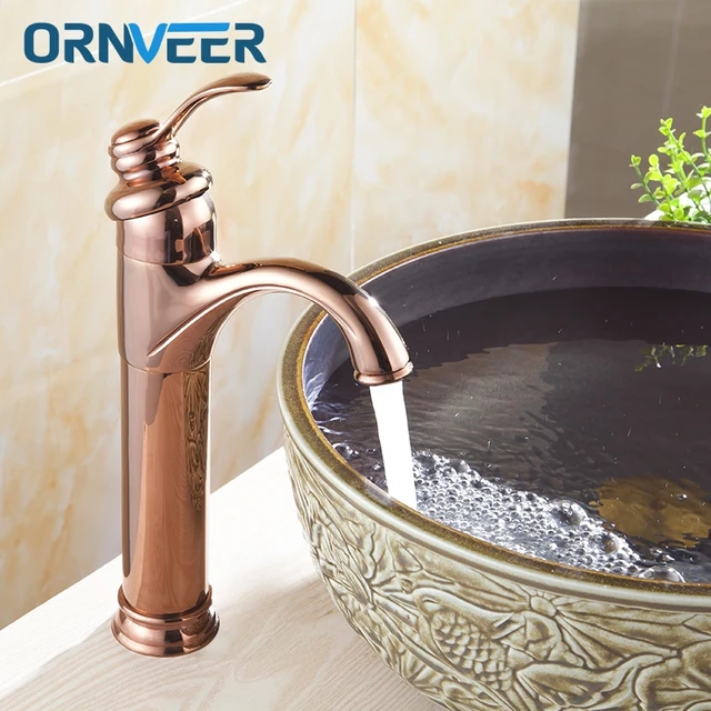 Free Shipping Luxury Gold Plated Tall Bathroom Faucet Royal Single Free Shipping Luxury Gold Plated Tall Bathroom Faucet Royal Single Hole Handle Rose Basin