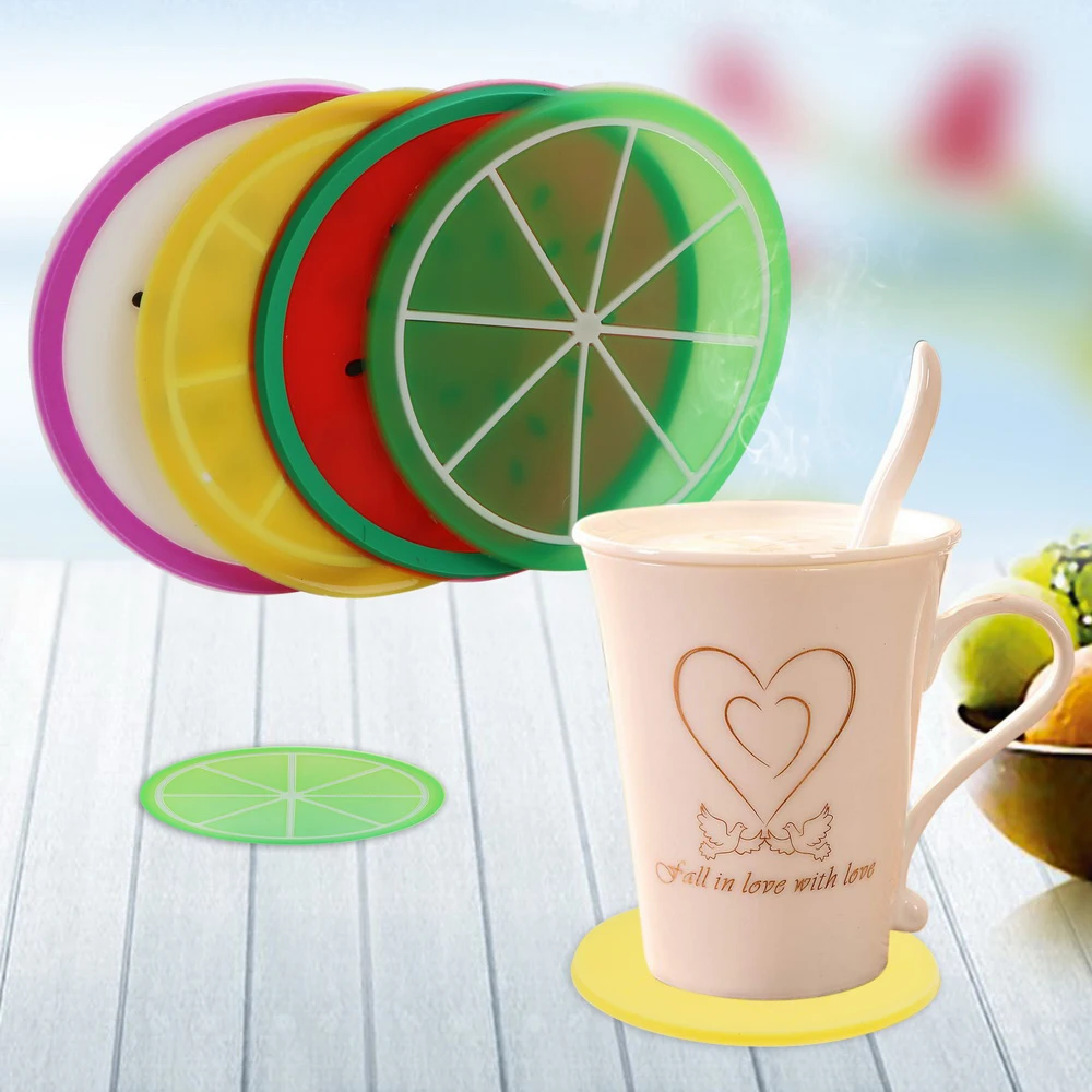 HILIFE 노 슬립 컵 매트 실리콘 코스터 커피 티 매트 패드 과일 모양 크리 에이 티브 드링크 홀더 테이블 플레이스 매트 주방 악세사리