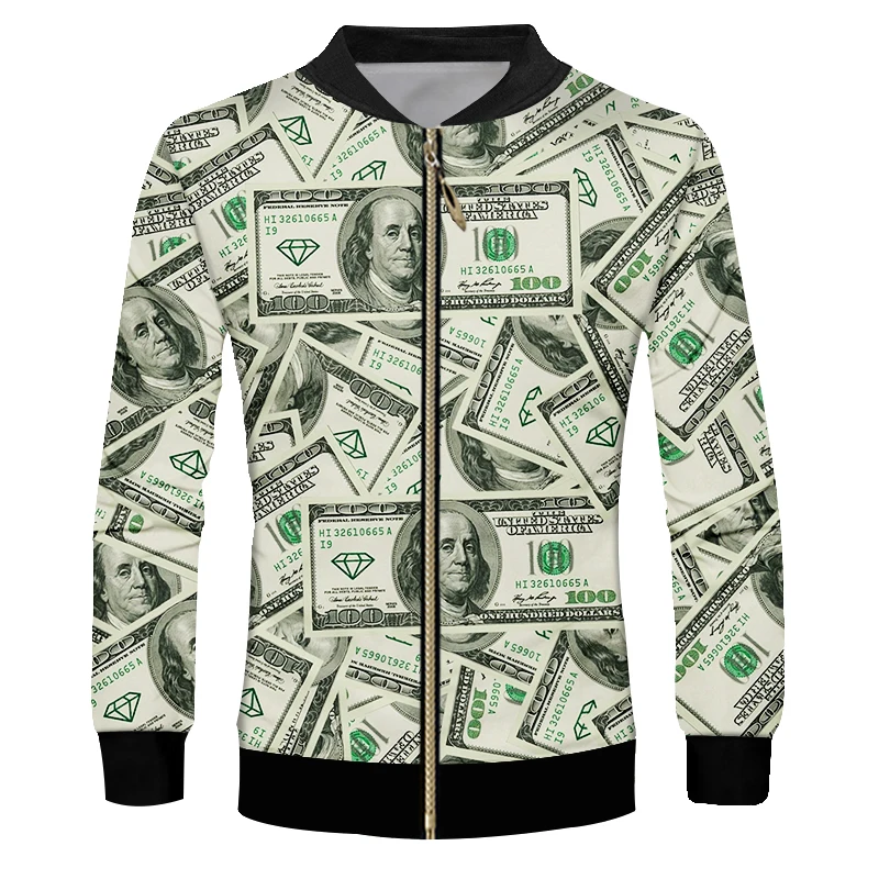 2018 Jacket Men's Cool Print Dollar money 3d Jackets Coats Man Hiphop