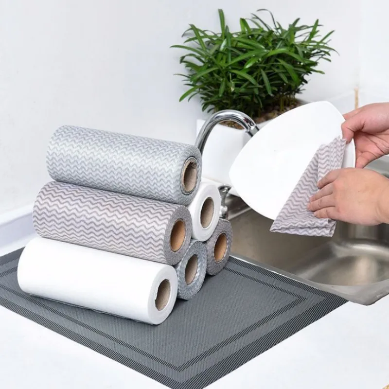

50 pcs / roll one-time Highly efficient Scouring Pad Dish Cloth Cleaning Wipers kitchen rags Strong Decontamination Dish Towels