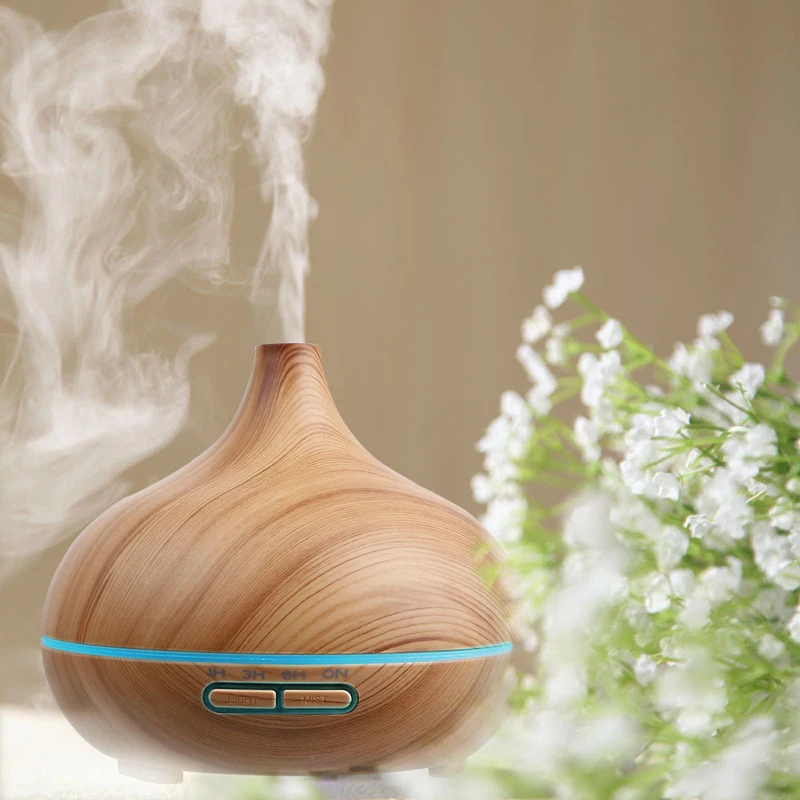 300ml Air Humidifier Essential Oil Diffuser Aroma Lamp Aromatherapy Electric Aroma Diffuser Mist Maker for Home-Wood