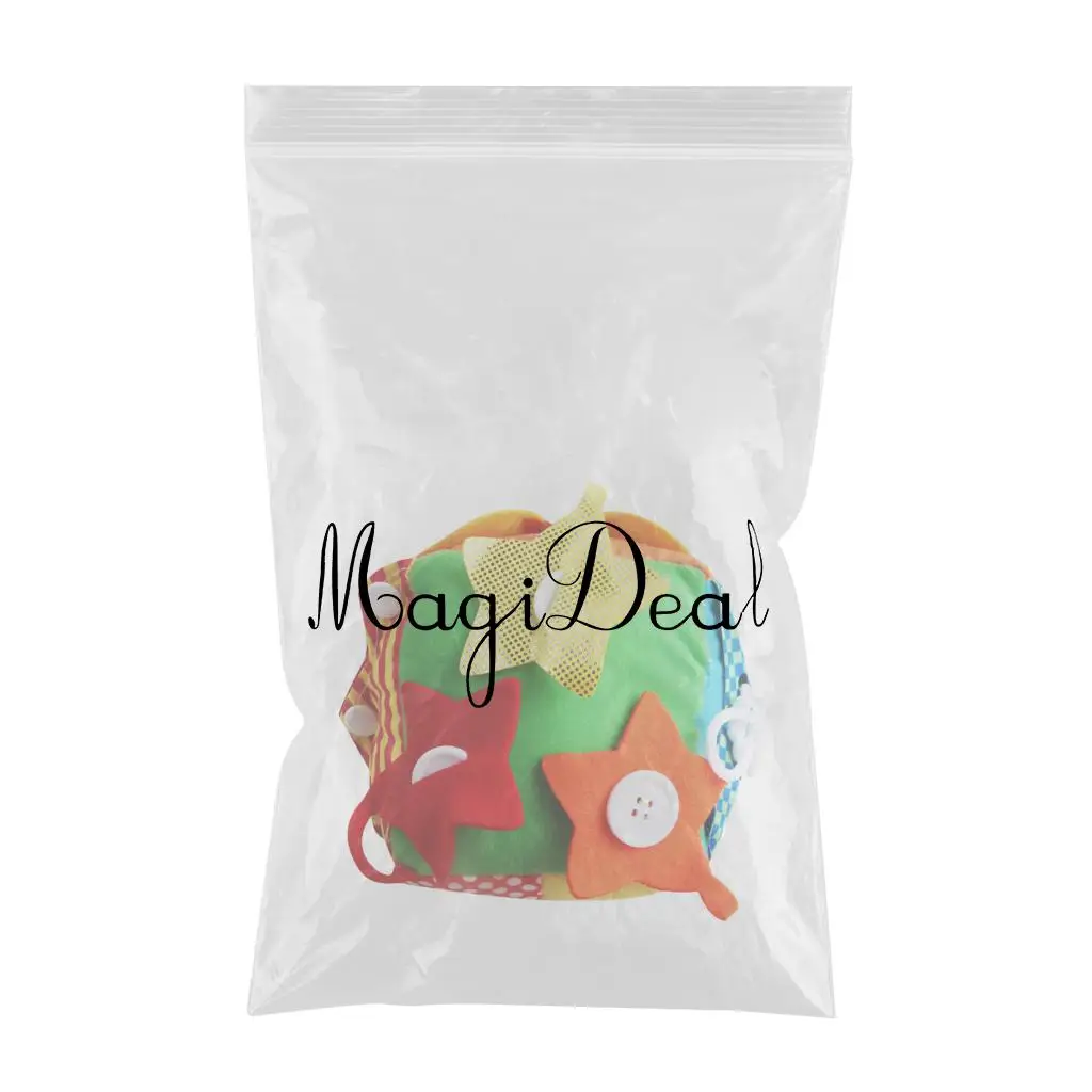 Educational Basic Life Skills Baby Toddler Learn to Dress - 6 in One Crinkle Cloth Cube Toy - Zip Snap Button Tie Puzzle