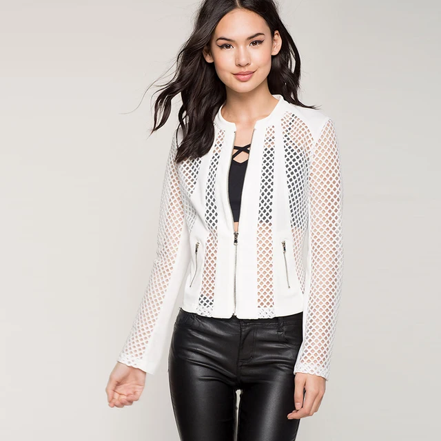 2 colors Summer spring Slim Fit Hole Mesh Net Jacket Women Casual Black