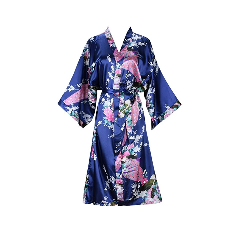 Новинка, цветочный принт, кимоно с v-образным вырезом, халат, халат, летнее женское свободное ночное белье, атласная длинная ночная рубашка, Неглиже