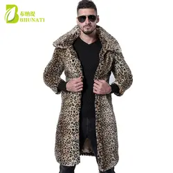 Осенне зимняя обувь для мужчин новый искусственный мех пальто Leopard Большой длинное пальто с лацканами норковый мех Длинная Верхняя одежда