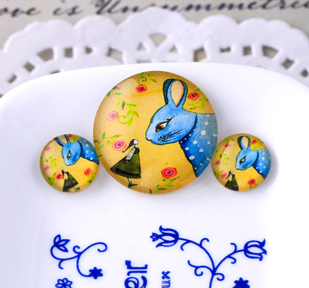

12mm 25mm Photo Glass Cabochons Art Cameo Set Handmade Bases Settings A7655 People and Animals