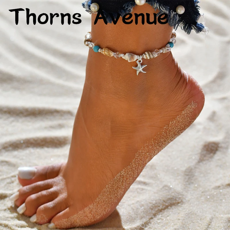 

Thorns Avenue Fashion Handmade Conch Beads Shape Foot Chain Crystal Anklet Bracelet Link Chain Anklets For Women Jewelry