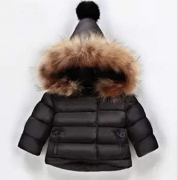 

2018 winter girls down coat men and baby jacket children thickening real fur collar coat