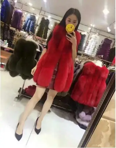 BINYUXD Новое поступление качество модная куртка зимняя теплая Модная брендовая Женская жилетка из искусственного меха пальто из искусственного меха жилет из лисьего меха - Цвет: Красный