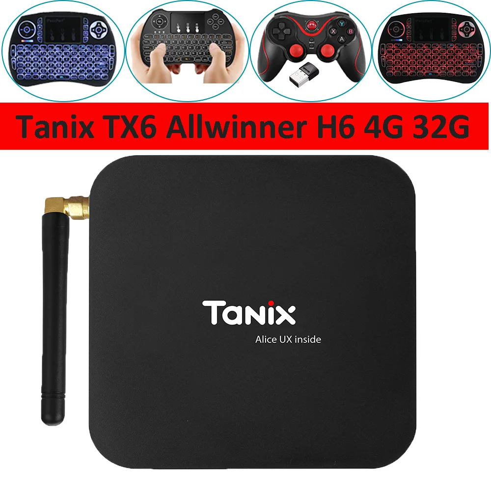 

Tanix TX6 TV Box Allwinner H6 4GB DDR3 32GB EMMC 2.4GHz 5GHz WiFi BT4.1 Support 4K H.265 Bluetooth 4.0 WIFI Android 9.0 TV BOX