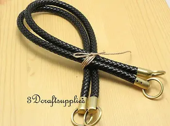 

Crochet PU bag strap leather handles purse handles bag strap a pair black 25 inch AB53
