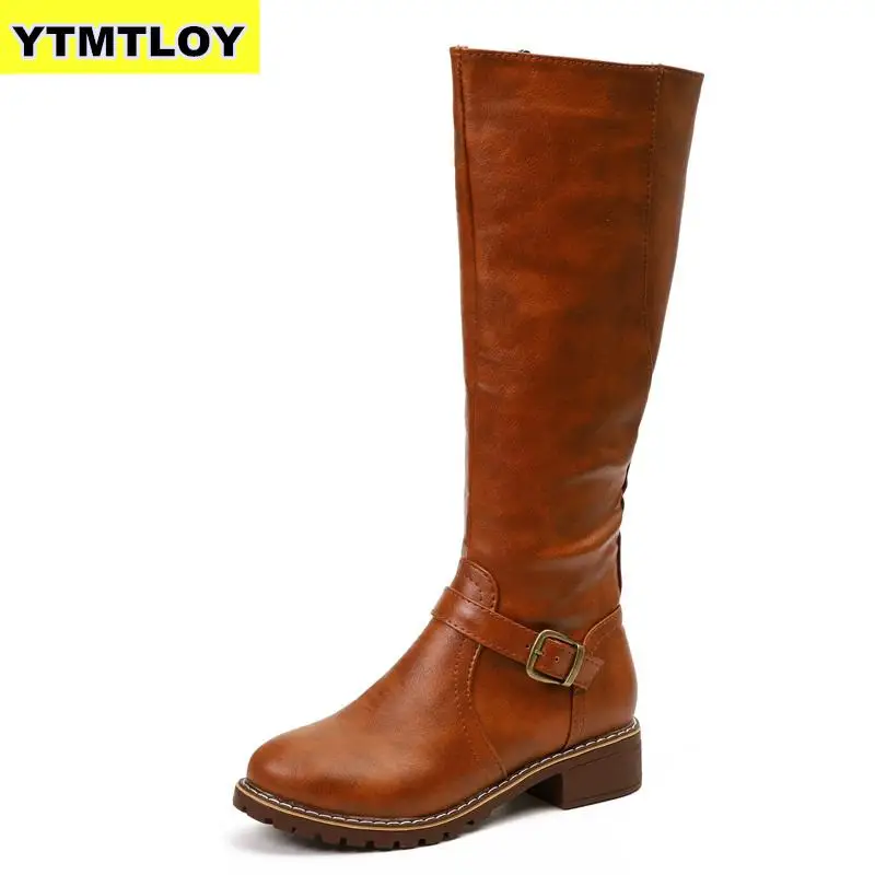 

HOT New Arrival Riding Boots Square Med Heel Fur Platform Winter Knee High Boots Women Motorcycle Boots Work boots