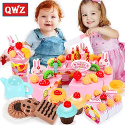 QWZ 37-75-80pcs симулировать Кухня игрушки претендует резать праздничный торт детские игрушки образования детей Фрукты Вырезать Еда для девочек