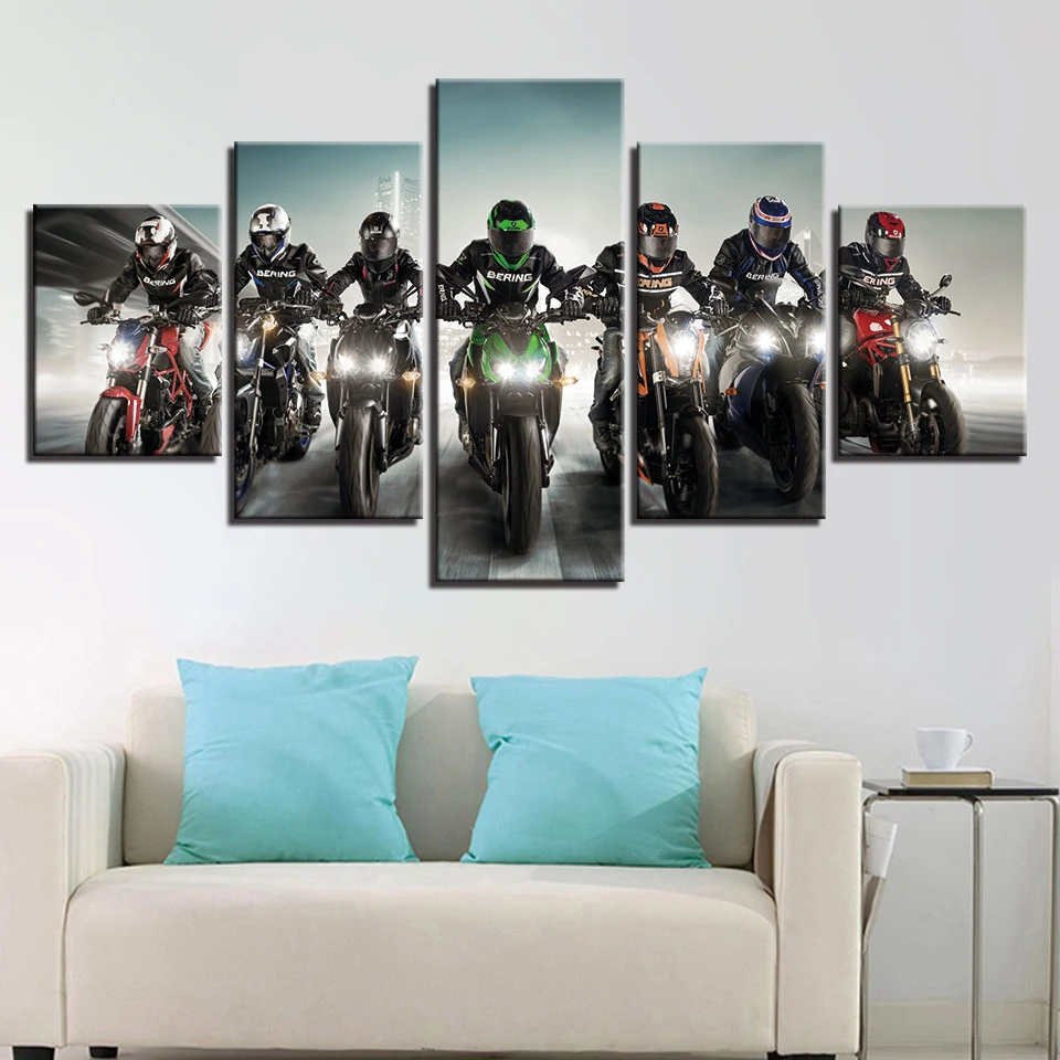 Modern Posters Style Wall Art Decorative 5 Panel Motorcycles Racing Abstract Canvas Pictures For Living Room HD Prints Painting | Дом и сад