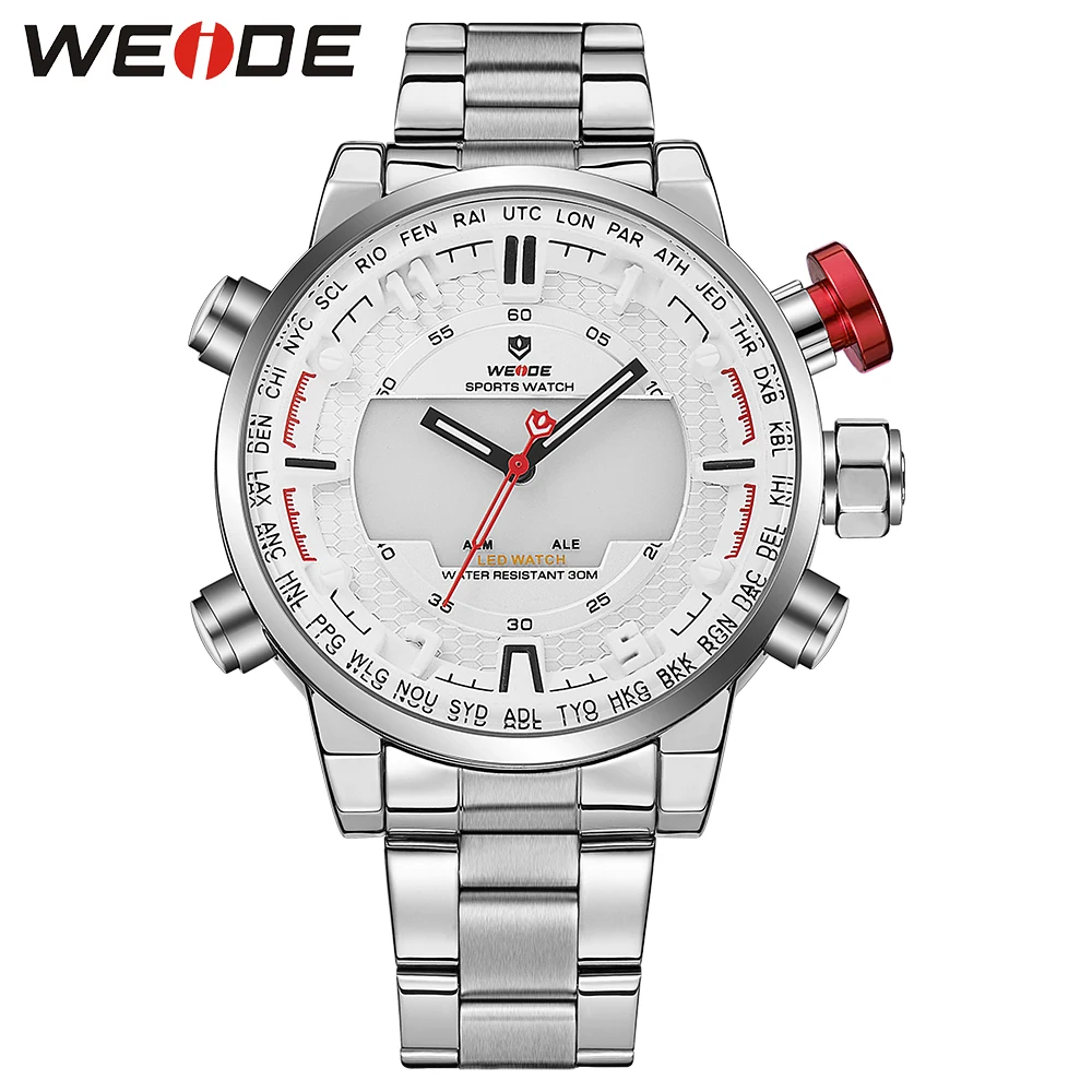 

WEIDE Quartz Wristwatches Male Outdoor Sport Watch 30M Waterpoof Stainless Steel Strap Alarm Clock Relogio Masculino Luxury