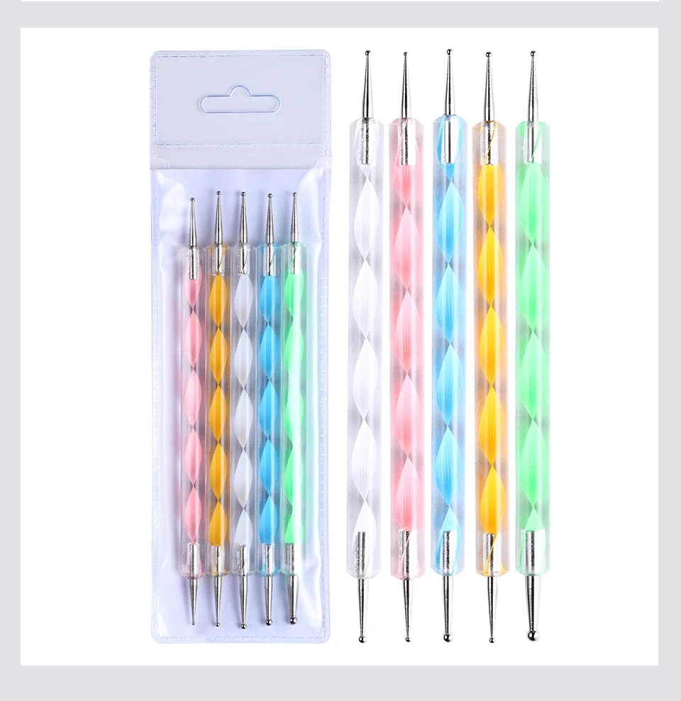 Arte Clavo 5 stks Professionele 2 way Puntjes Pen Nail Tool Nail Art Pen Set Voor UV Gel Nail schilderen Draw Borstel Steentjes Tool_voghion.com