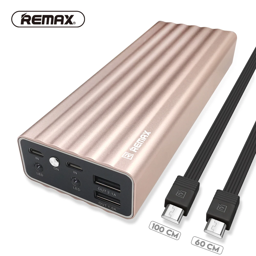 

Remax Wireless Power Bank 20000mah Dual Micro USB Input Fast Charging Battery Bank 2.1A LED Lamp with 1m/0.6m for Iphone Cable