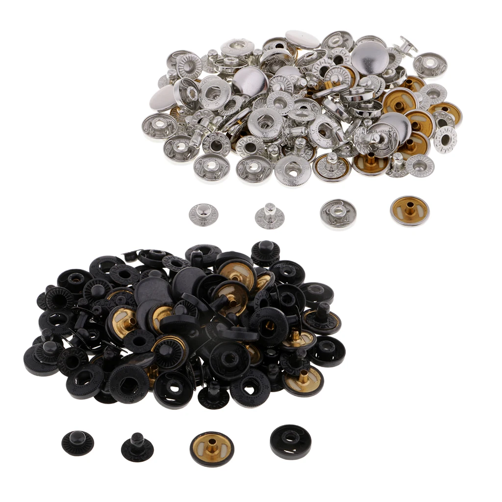 60 Sets White and Black Metal Fasteners Snap Rivets Buttons For DIY Leather Crafts