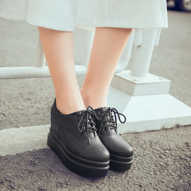 PXELENA Hidden Wedge High Heels Shoes Thick Platform Creepers Women