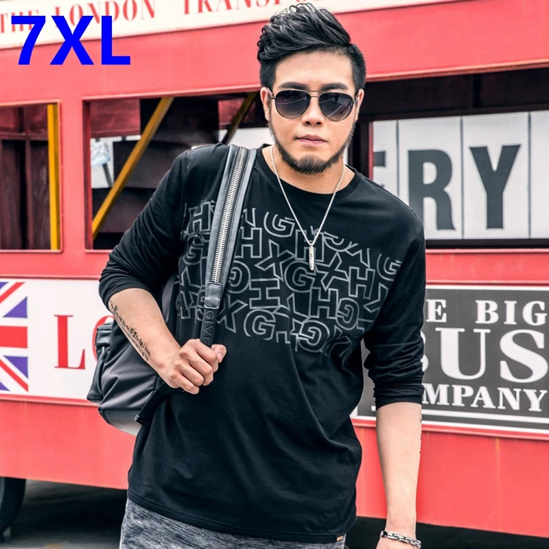 

Large size Mens Long Sleeve T-shirt printing loose add fertilizer increased casual big size long sleeved T-shirt 7XL Big yards