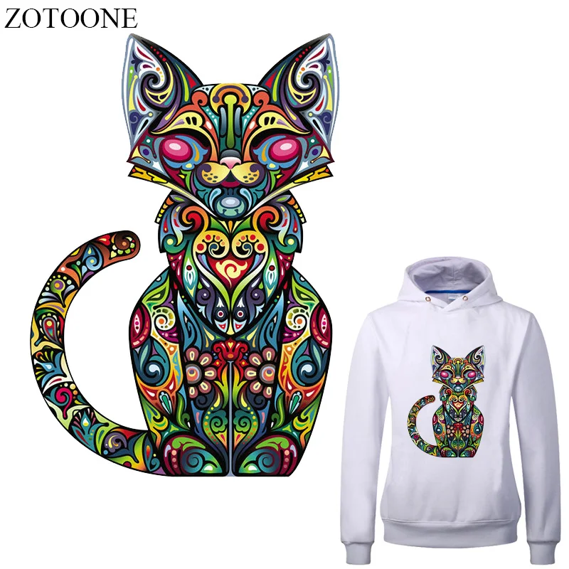 

ZOTOONE Fun Cat Stickers Thermal Iron on Transfer Diy Accessory Washable Heat Transfer Badges Clothing Deco Patch For Clothes E