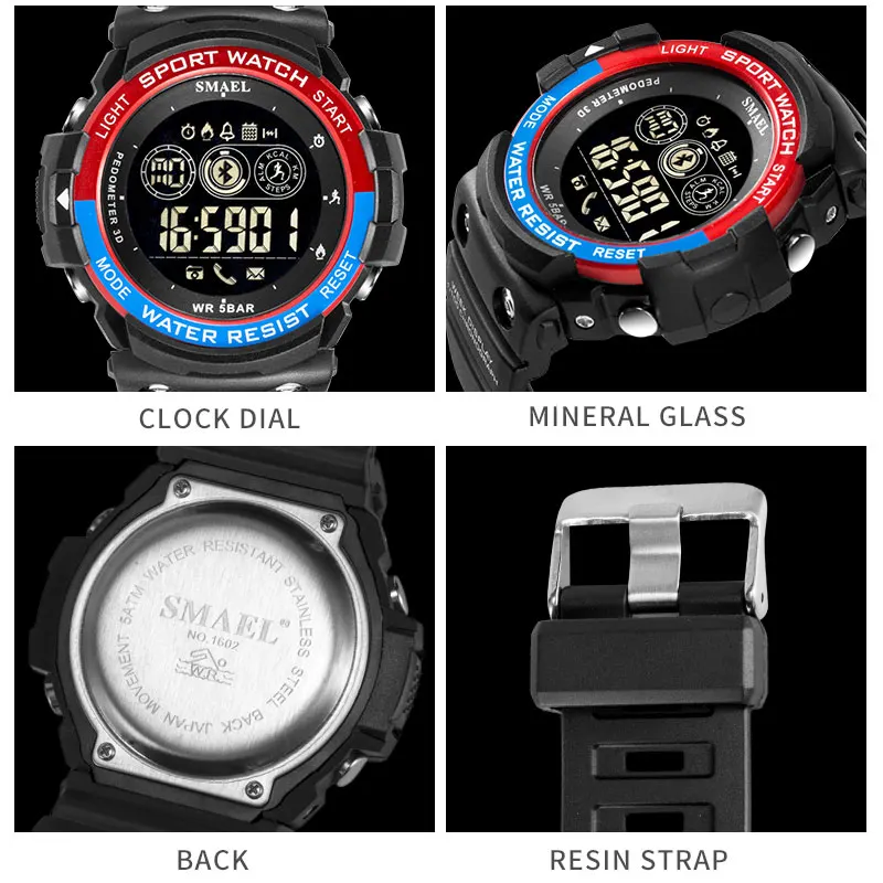 SMAEL Sports Mens Smart Watch Men Pedometer Calories Reminder Multi-Functions Smartwatch Digital Wrist Watches Mens Bluetooth