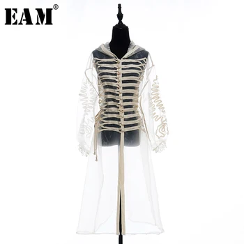 

[EAM] 2020 New Spring Autumn Lapel Long Sleeve Apricot Split Joint Perspective Loose Long Windbreaker Women Trench Fashion JW762
