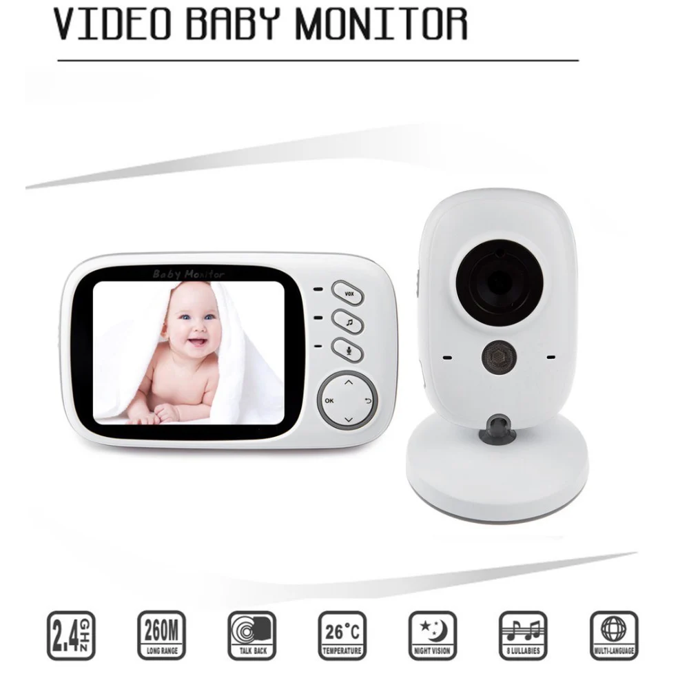 Baby Monitor 3.2 inch LCD Display 2.4GHz Wireless Video Babies Monitor Nanny Security Camera Night Vision Temperature Monitoring