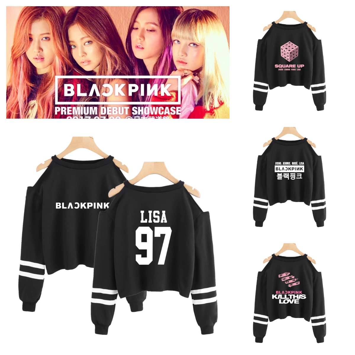 

Blackpink Tops off shoulder crop summer 2019 kpop tshirt women streetwear clothes sexy Street fashion harajuku hot sale